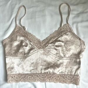 Cream colored silk floral crop top